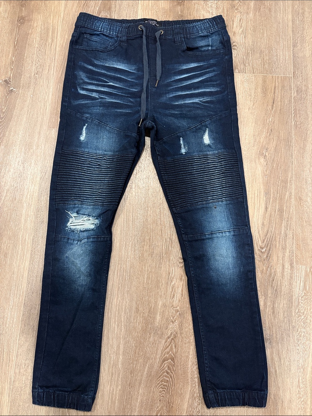 Bluenotes Dark Blue Distressed Moto Jogger Jeans